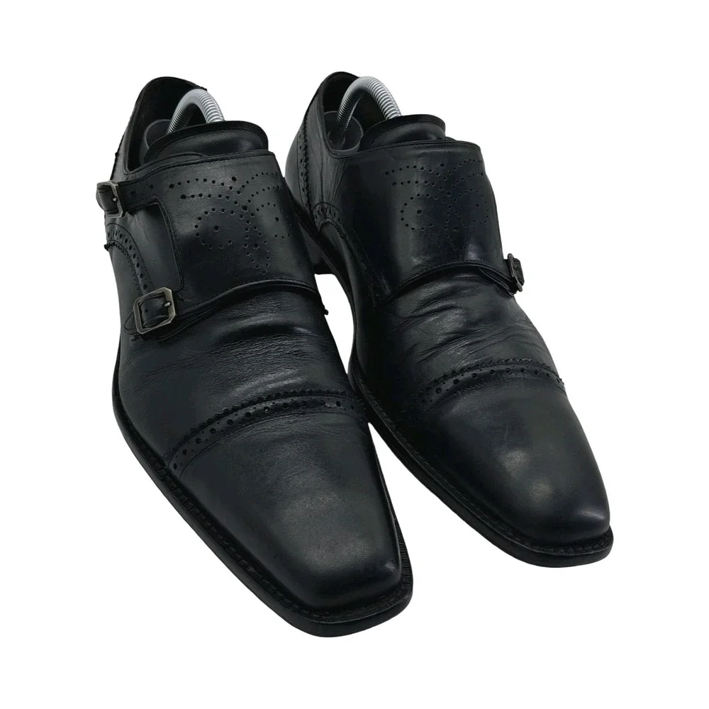 Mezlan Shoes Mens Size 10 Black Leather Double Monk Strap Dress Square Toe 15446